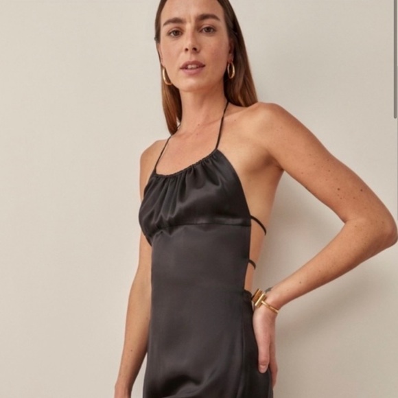 Reformation Dresses & Skirts - Reformation Black Silk midi Canton backless petite strap Cocktail Dress